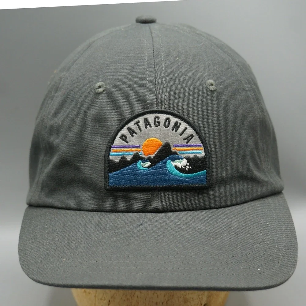 Patagonia P-6 Label Trad Cap Grey Adjustable Hat Sunset Wave Patch Baseball Hat
